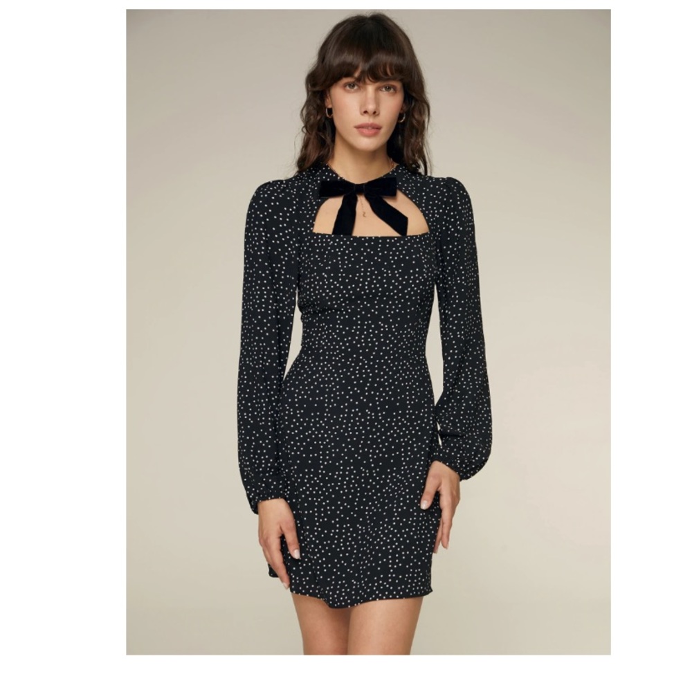 NWT The Commense Tie Neck Long Sleeve Polka Dot Dress sz S